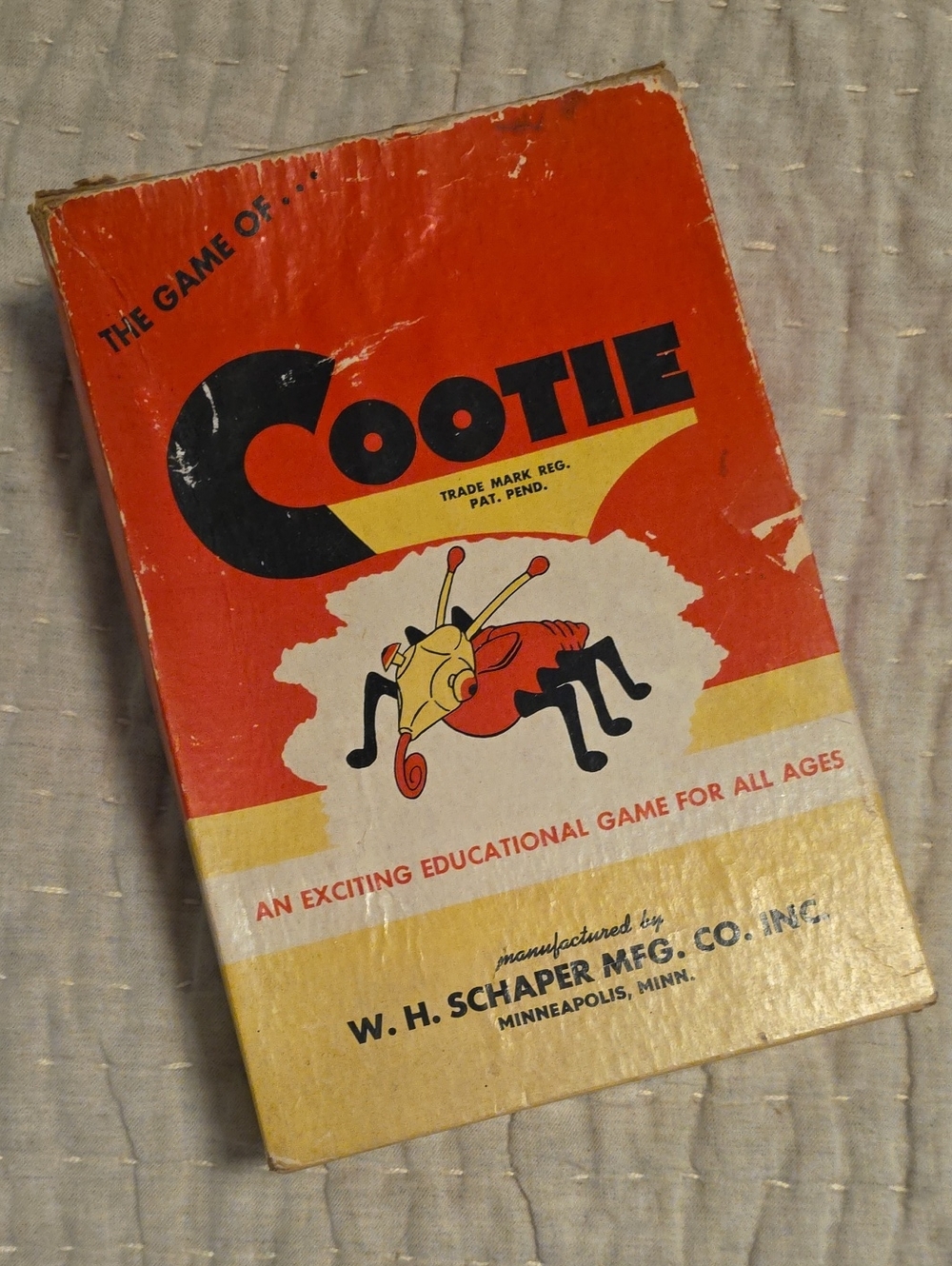 1949 Cootie Board Game by W. H. Schaper – Red and Yellow